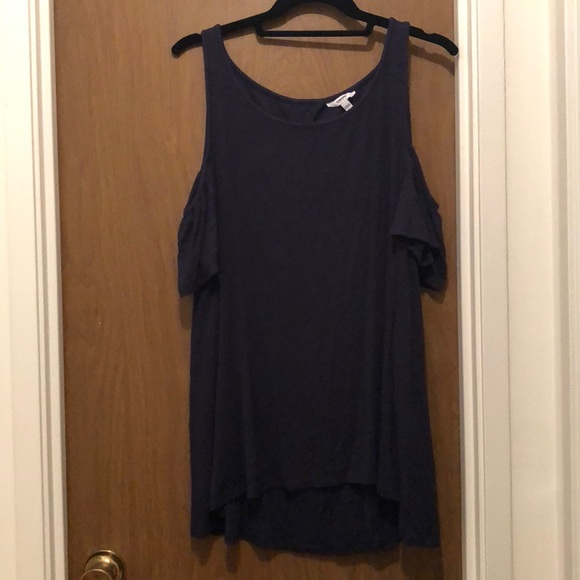 Navy blue cut out shoulder blouse - Picture 2 of 5